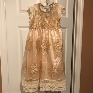 Gold dress with crochet details